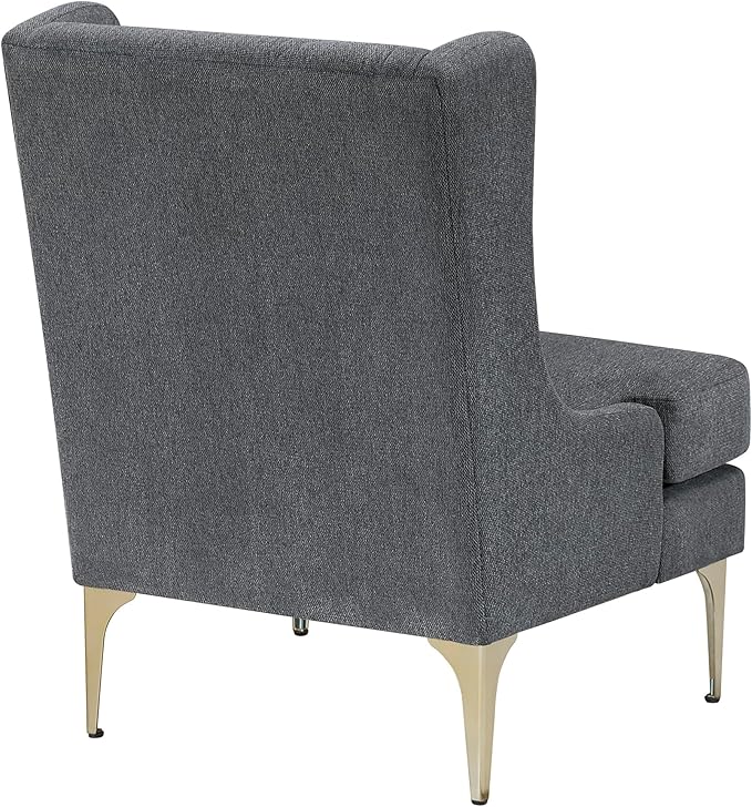 Lexicon Modern Accent Chair Living Room Chenille Upholstered Single Sofa Chair with Gold Metal Legs Wing Back &amp Diamond Stitched Back Armchair for Bedroom/Office/Waiting Room Dark Gray