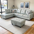 L Shaped Couch PU Leather Sectional Couches for Living Room 3 Pieces Modular Sectional Sofa with Chaise Ottoman with Storage for Living Room and Small Apartment Silver Green