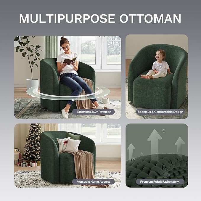 COLAMY Swivel Accent Chair Modern Barrel Round Chair Upholstered Comfy Living Room Chair with Armrest Armchair for Reading Room/Bedroom/Waiting Room/Office No Assembly Green