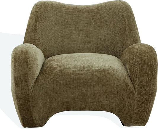 SAFAVIEH Couture Collection - Randal Olive Green Chenille Accent Chair Modern Sculptural Lounge Seating Fully Assembled (SFV4878B)