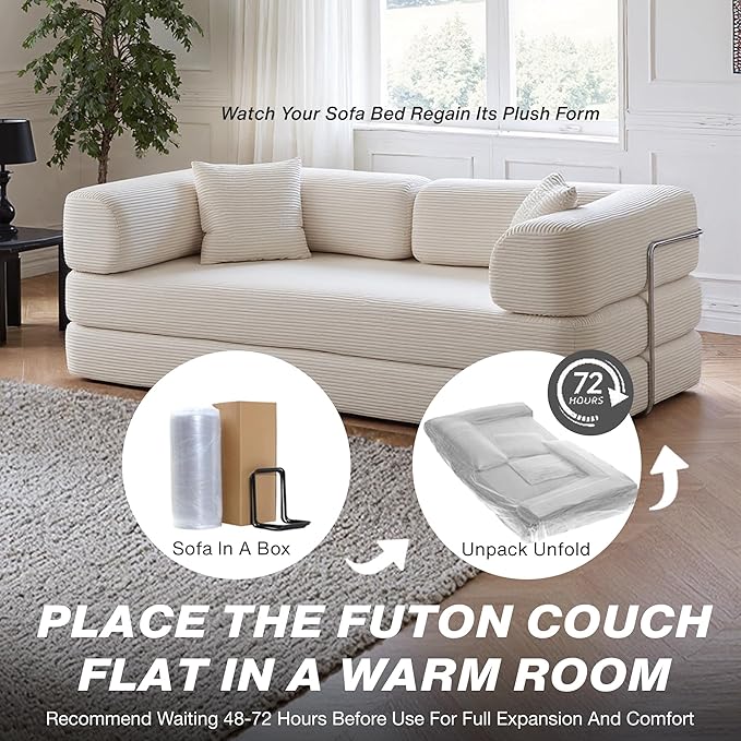 MYFUNSHOP Sleeper Sofa Bed4-in-1 Convertible Folding Boneless CouchFoldable Love Seat with Blanket Pillow Corduroy Floor Futon Couch for Living RoomBedroomLounge Studio