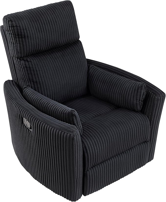 Lexicon Modern Swivel Glider Recliner Chair Nursery Glider Corduroy Fabric Upholstery Recliner with 2 Lumbar Pillows Manual Reclining Sofa Chair for Living Room/Office/Apartment Black