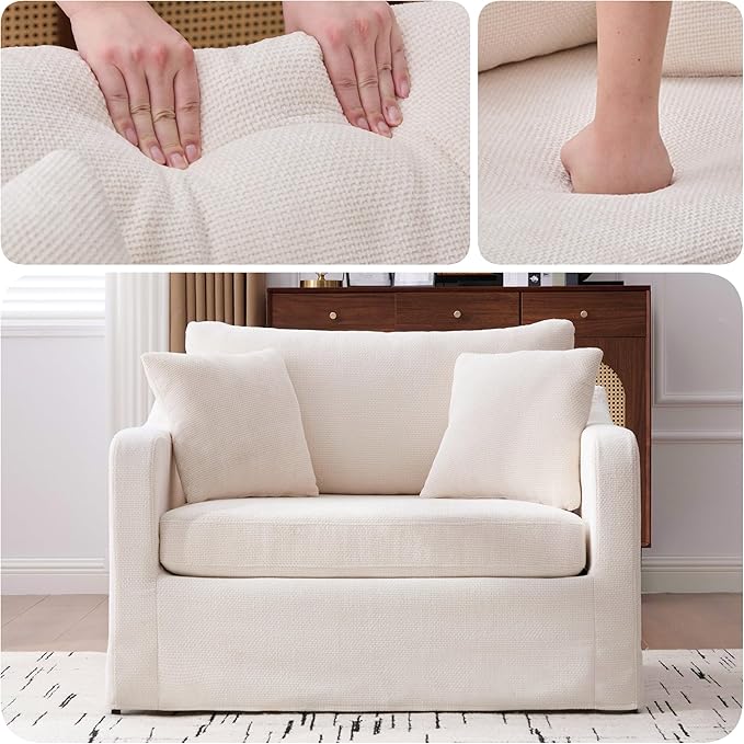 44 Beige Accent Chairs for Living RoomOversized ArmchairCozy Reading Chair for Bedroom Chenille Cozy Chair