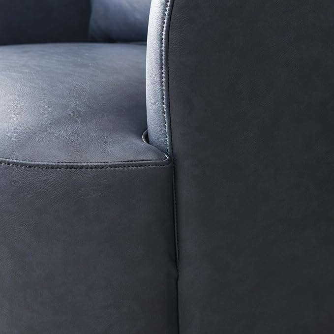 KINWELL 34 Wide Swivel Faux Leather Armchair No Assembly Upholstered PU Leather Swivel Accent Chairs with Toss Pillow for Living Room Office Lounge Navy