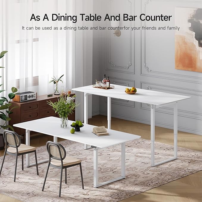 ONBRILL Standing Desk 63x30 Inches Rectangle Stand Up Desk with 4 Legs Dual Motor and Memory Controller Adjustable Height from 28-46 Inches for Home and Computer Workstation White