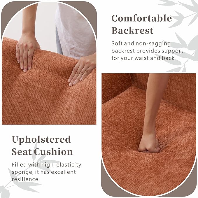 Chifee &amp Vingol Boneless Modern Accent Chair 42 Wide Upholstered Oversized Armchair Deep Seat Single Sofa Chairs Comfy Reading Lounge Chair for Living Room Bedroom Apartment1 PC Orange