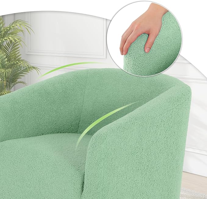 Magshion Barrel Chair Modern Sherpa Armchair Boucle Fabric Accent Chair with Cozy Soft Padded Single Sofa Chair for Living Room Bedroom Office Waiting Room 300lbs Capacity Green