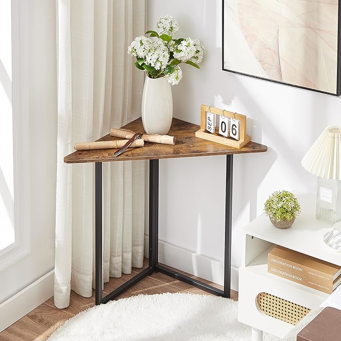 VECELO Corner DeskOffice Tables for Living Room for Small Space Triangle Computer Desk with Steel Frame Corner Shelves with Metal Frame Writing Desk for Workstation Classic Brown 31.1 2 Set