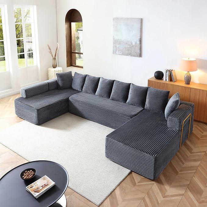 145 inch Modern Sectional Couch for Living Room Oversized Cloud Boneless Couch with Freely Movable Armrest and Fixed-Shape Frame Grey Modular Sofa U Shape Couches | No Assembly Required Free Combin