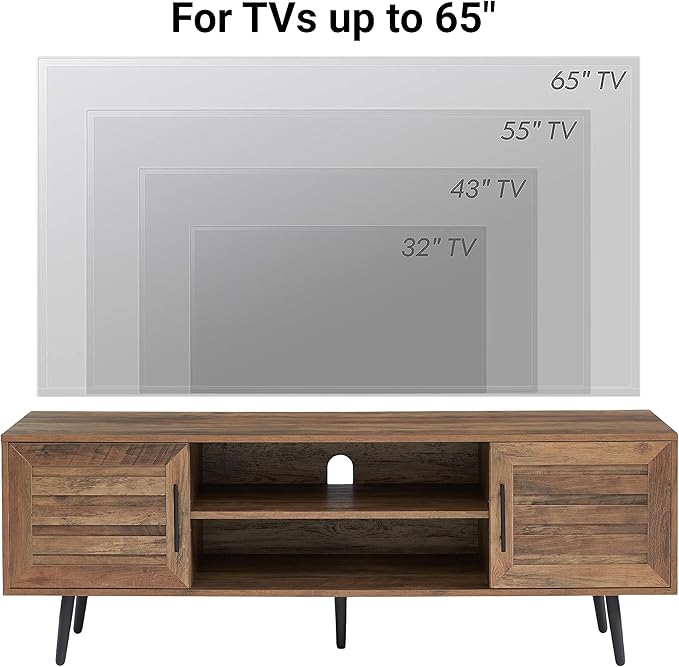 EDYO LIVING 65 Mid Century Modern TV Stand Wood TV Stand with Storage Cabinet and Open Shelf for Televisions up to 65 Entertainment Center TV Console Table for Living Room Rustic Oak