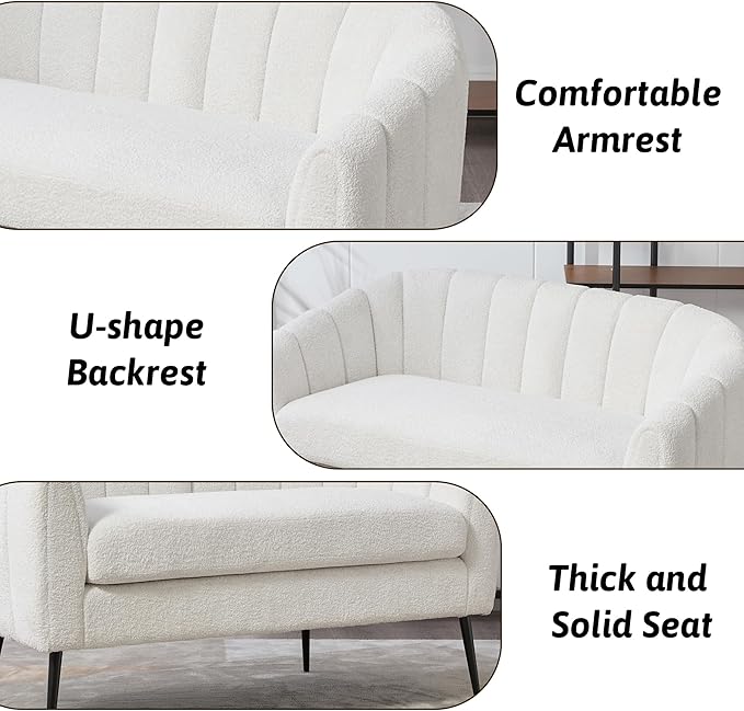 50.2 Inch Ivory Loveseats Boucle TextureChenille Small Couch for Small Spaces with Metal LegsModern Loveseat Sofa for Living Room and Bedroom with Comfortable Backrest and Armrest