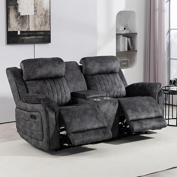 Zero Gravity Power Reclining Loveseat with Adjustable Headrest Power Loveseat Recliner with Console Power Loveseat Recliner Sofa with USB &amp Type-C Ports for Living Room(Grey)