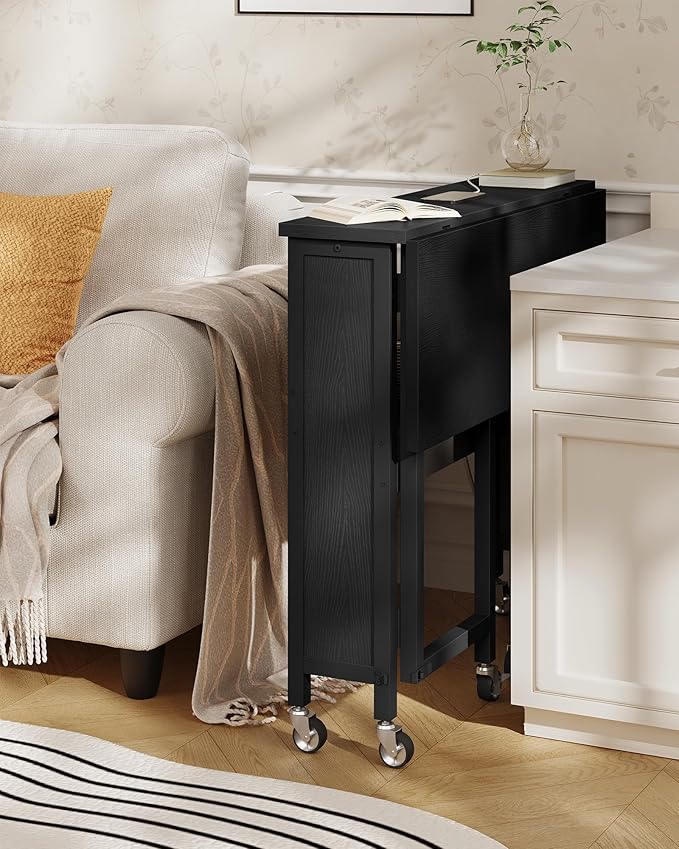 31.5 Modern Folding Computer Desk with Power Outlets Wheels Storage Perfect for Small Spaces Black TDN01UBB