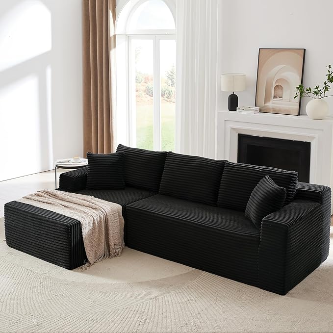 103 L-Shape Cloud Couch with Chaise Upholstered Corduroy Modular Sectional Sofa Deep Seat Couch with Free Combination for Living Room &amp ApartmentNo Assembly Required(BlackLeft Facing Chaise)