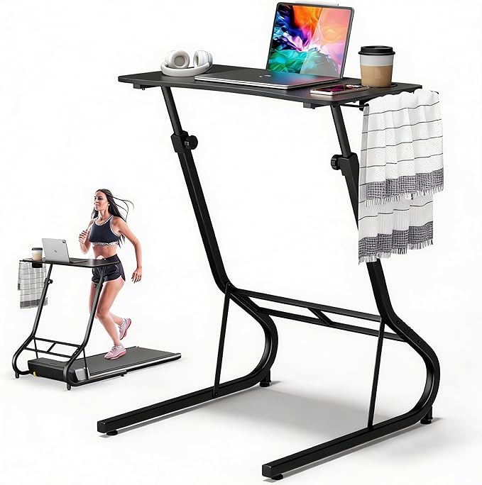 GRLEAF Adjustable Height Standing Desk for Walking Pad Treadmill Desk for Laptop with Cup Holder Desks for Bike/Cycling Used for Bedrooms and Offices (Black)