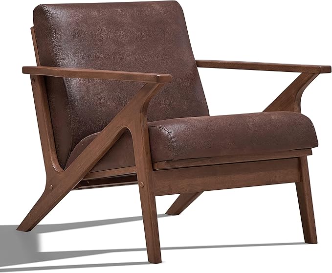 Zola Mid Century Modern Accent Chair Arm Chair: The Perfect Reading Living Room and Bedroom Chairs for Modern Home Furniture Use! Solid Wood Frame Brown/Walnut