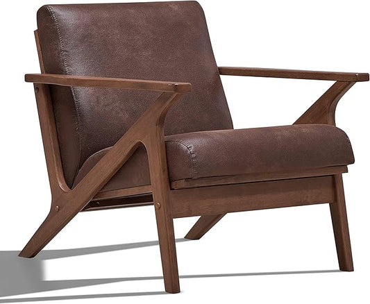 Zola Mid Century Modern Accent Chair Arm Chair: The Perfect Reading Living Room and Bedroom Chairs for Modern Home Furniture Use! Solid Wood Frame Brown/Walnut