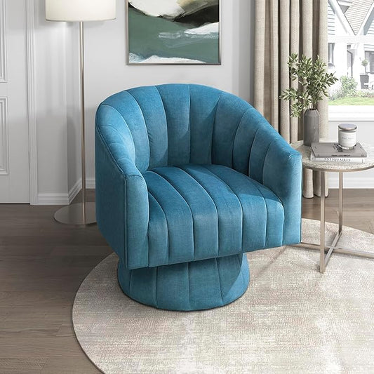 Lexicon Modern Swivel Accent Chair Velvet Fabric Upholstered Swivel Lounge Chair with Rounded Base and Channel Stitching for Living Room/Bedroom/Office Easy Assembly Dark Teal