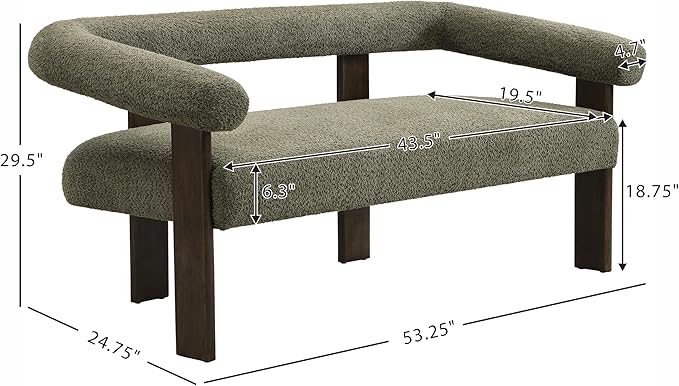 GDFStudio 53.25 Loveseat Sofa with Round Boucle Rrmrest Lightweight Upholstered Small Couch with Rubber Wood Frame Modern Couch with Deep Seat for for Living Room Bedroom Green