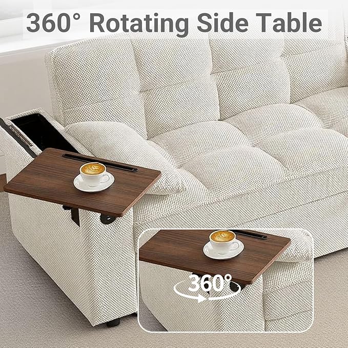 65'' 3-in-1 Sleeper Sofa Bed Convertible Loveseat with Pull-Out Couch USB &amp Type-C Ports Side Table Adjustable Backrest &amp Boucle Fabric Upholstery for Living Room &amp Office White