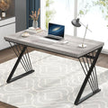 FOLUBAN Modern Desks Rustic Wood and Metal Computer Desk for Home Office Simple Study Writing Work PC Table for Bedroom Living Room Light Grey 47 Inch