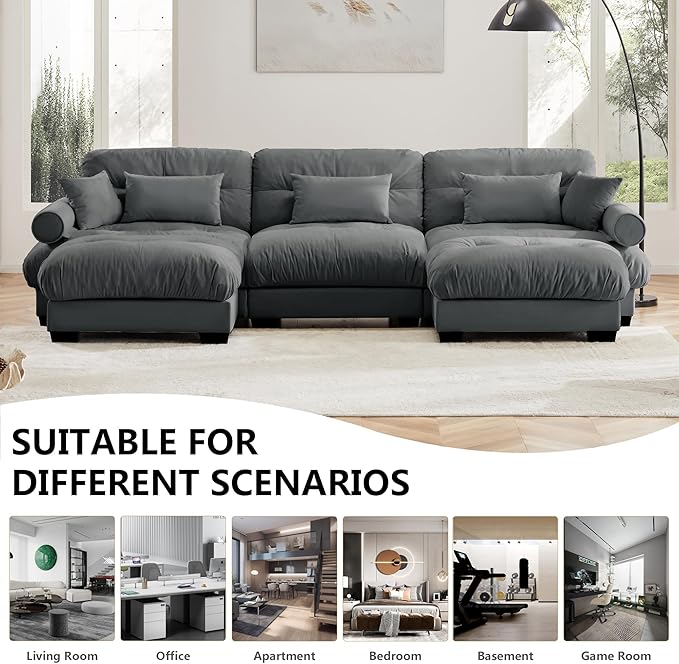 Aoowow Modern Velvet Cloud Sofas Deep Seat for Living Room130 Luxury Oversized U-Shaped Cloud Couch with OttomansTufted Extra Large 3 Seater Sleeper Sofa