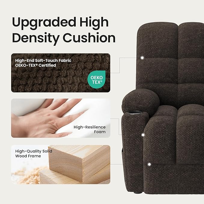 COLAMY Dual Motors Power Lift Recliner Chair Set of 2Massage and Heat for Elderly People Independent Adjustable Backrest Headrest Extended FootrestUSB Charging Ports and Cup Holders Coffee