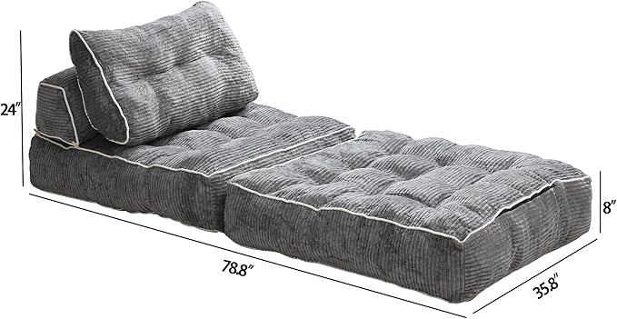 Ball &amp Cast Folding Sofa Bed Futon Couch Bed with Pillow and Backrest Convertible Sleeper Chair Comfy Floor Sofa for Living Room BedroomGray