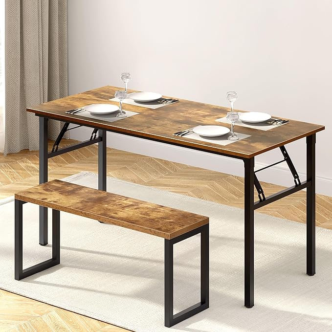 SogesGame Folding Desk 60 inch Large Foldable Computer Desks Workstation Writing Table for Bedroom Home Office Dorm Apartment Kids Adults No Install Needed Rustic Brown