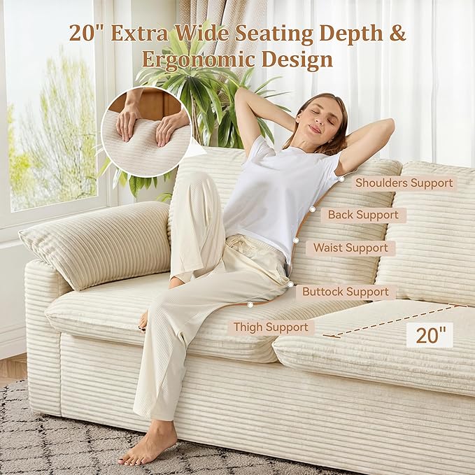 WEUP 86 Loveseat Sofa Beige Corduroy Couches for Living RoomMid Century Modern Love SeatSuper Comfy Cloud SofasDeep SeatWide ArmrestSturdy Frame for Bedroom Apartment Office