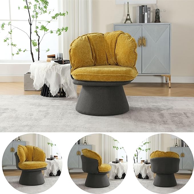 Swivel Accent ChairModern Round Armchair Reading ChairsThick Density Fabric Barrel Chairs for LivingBedroomLoungeYellow
