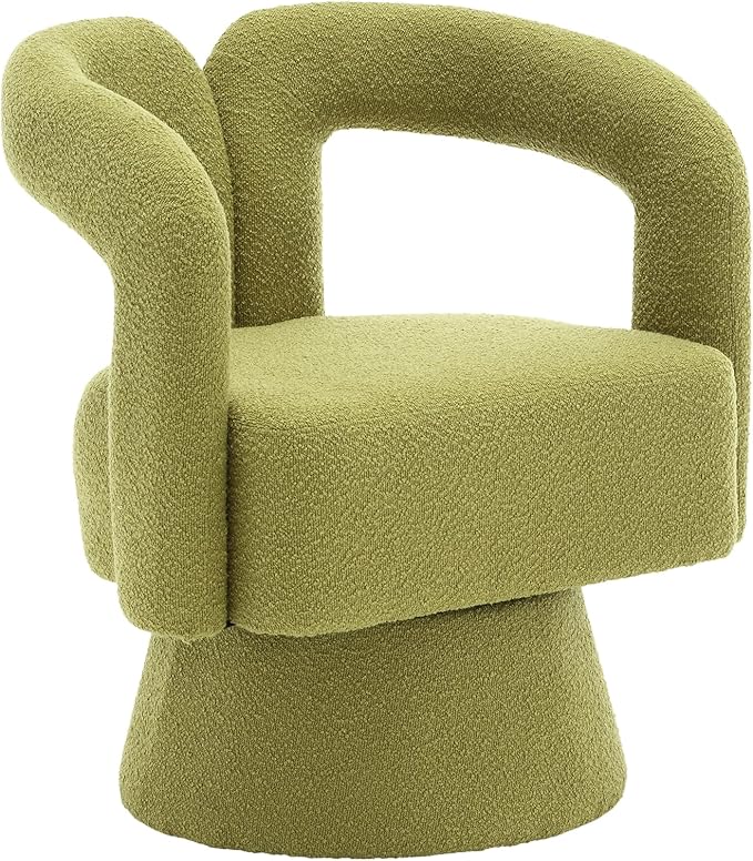 360 Degree Swivel Cuddle Barrel Accent Chairs Round Armchairs with Wide Upholstered Fluffy Fabric Chair for Living Room Bedroom Office Waiting Rooms (Olive Green)