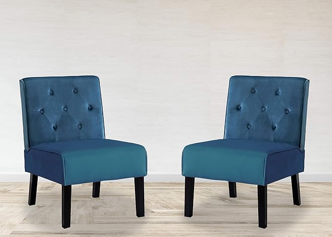 Reeso 2-Piece Living Room Armless Button Tufted Pattern Accent Chair Blue