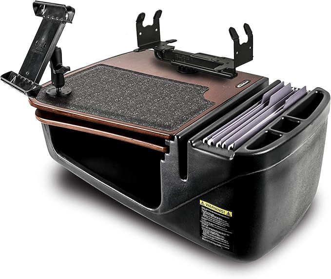 AutoExec AE-GMCD-PI-TAB-PS-21M GripMaster Car Desk for Your Vehicle Workstation and Mobile Office Mahogany with 400 watt Power Inverter Tablet Mount and Printer Stand
