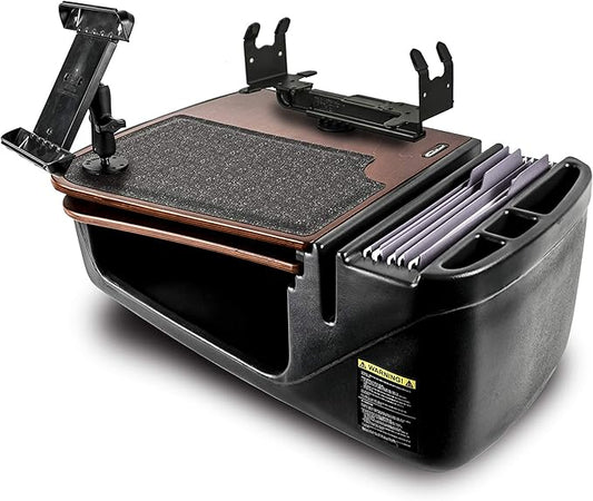 AutoExec AE-GMCD-PI-TAB-PS-21M GripMaster Car Desk for Your Vehicle Workstation and Mobile Office Mahogany with 400 watt Power Inverter Tablet Mount and Printer Stand