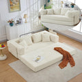 4-in-1 Floor Sofa King Size No Assembly Upholstered Boneless Pull Out Couch Bed with 4 Pillows Oversized Corduroy Foam Compressed Sofa Couch in A Box for Living Room Sleeper (Beige)