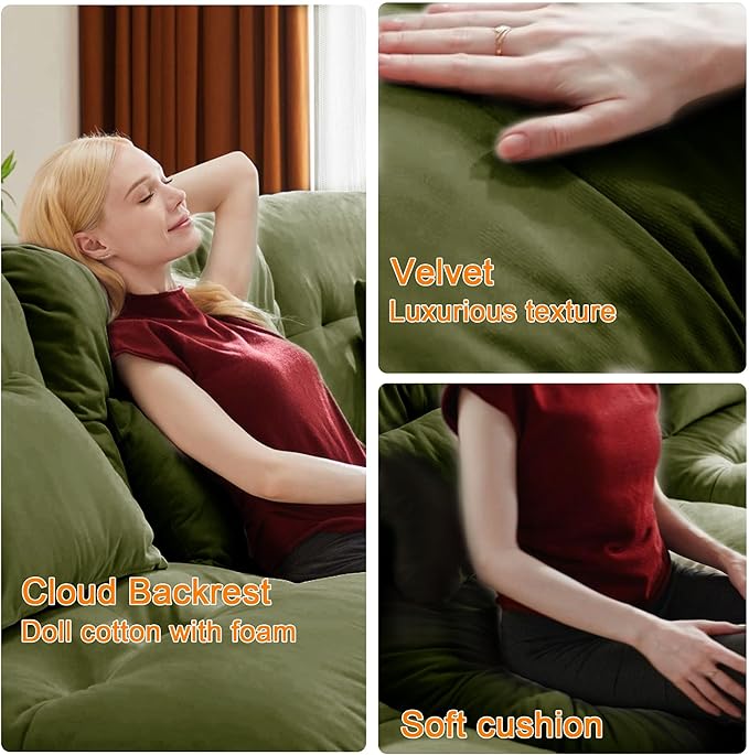 L Shaped Sectional Couch130 Modular Cloud Sectional Sofa with OttomanUpholstered Modular Sofa L Shaped Couch for Living Room (Olive Green)