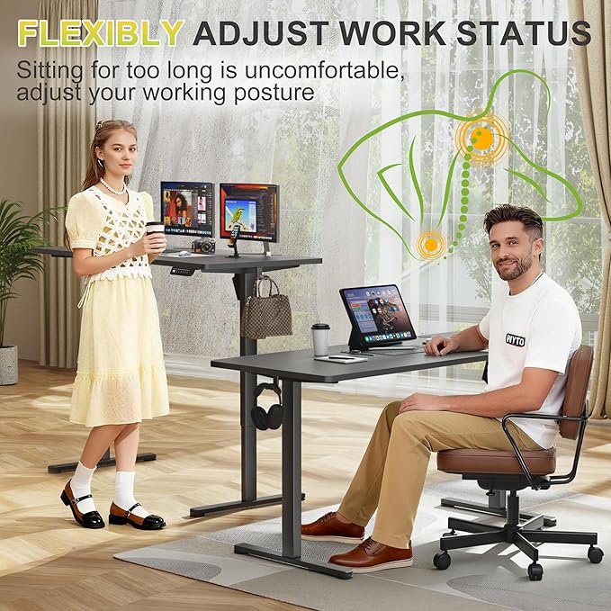Furmax Electric Standing Desk 55 x 24 Inches Sit Stand up Desk Sit Stand Height Adjustable Home Office Desk with 4 Height Position Memory - with Splice Board (Black 55)