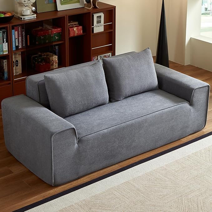 76 Memory Foam Couch 3 Seater Boneless Couh with Deep Seat Small Cloud Sofa for Living Room Office No Assembly Required Sofa (Grey Velvet)
