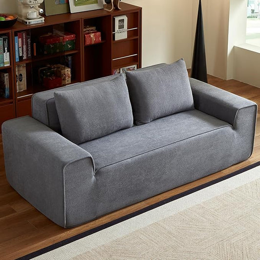 76 Memory Foam Couch 3 Seater Boneless Couh with Deep Seat Small Cloud Sofa for Living Room Office No Assembly Required Sofa (Grey Velvet)