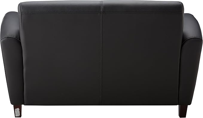 Lorell Accession Reception Loveseat 55 x 22 x 31.25 Black Bonded Leather with Mahogany Legs