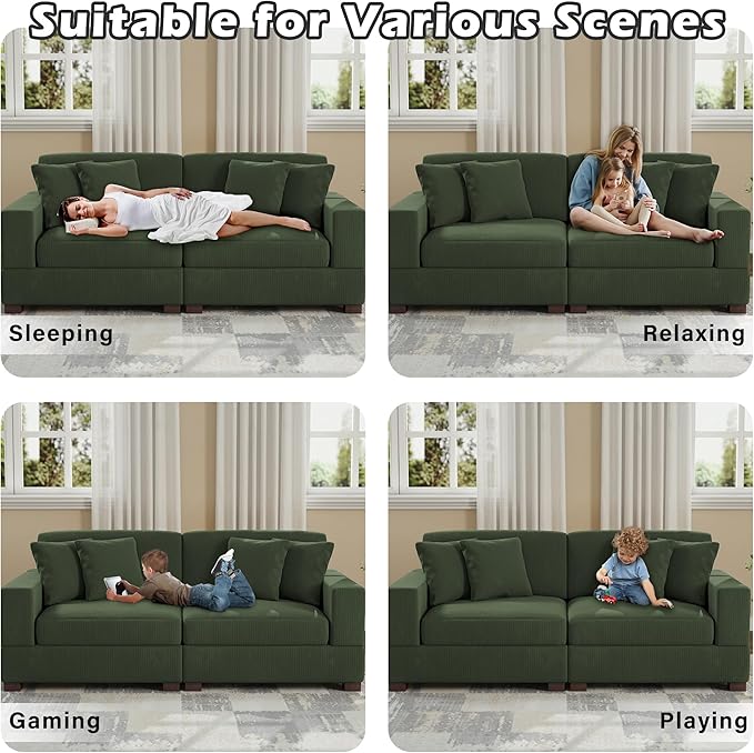 82 Loveseat Sofa Comfy Corduroy Fluffy Couch with Deep Seat Upholstered 2-Seater Sofa Bed for Living Room Bedroom Green