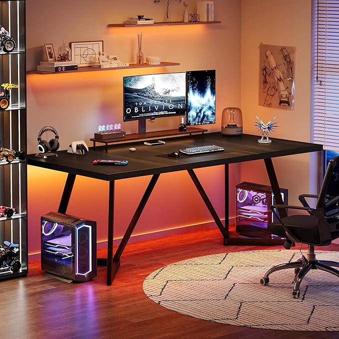 Tribesigns 70.86-Inch Large Executive Desk Modern Computer Office Desk Workstation with Metal Frame Rectangular Laptop Desk Study Writing Table for Home Office (Black)