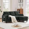 Convertible Sectional Sofa Modern Linen Fabric Sofa Couch with Reversible Chaise 3 Seat L-Shaped Couches for Living RoomOffice Small Apartment Black