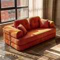 Convertible Modular Sofa Bed with Large Backrest Support &amp Storage Pockets Modern Corduroy Floor Couch for Small Apartment &amp Limited Space Ergonomically Designed Furniture (Orange 82'')
