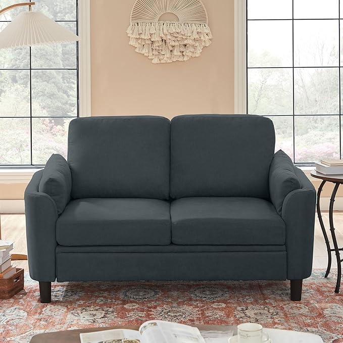 Small Loveseat Sofa60 Modern Love Seat Couch with Back Cushions and Wood Legs 2 Seater Mid Century Couches for Living Room Bedroom Small Spaces(Darkgrey)