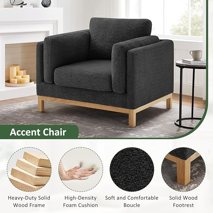 VANOMi 41.34 Oversized Accent Chair Upholstered Armchair with Solid Wood Legs Living Room Chairs with Wide Armrest Pads Reading Chair for Bedrooms Apartments Living Rooms Offices（Dark Grey）