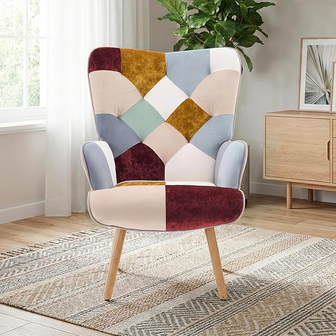 Joysoul Living Room Accent Chair Modern High Back Arm Chair Golden Burgundy Bohemian Style Chairs for Bedroom Waiting Room