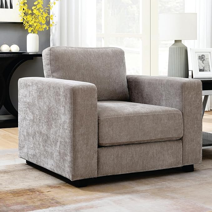39 Oversized Accent Chair Chenille Fabric Upholstered Armchair Comfy with 350lb Weight Capacity &amp 7-inch Thick Seat – The Perfect Reading Chair for Living Room Bedroom Office (Brown)