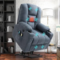 Electric Power Lift Recliner Chair with Heat and Massage Lift Recliner for Elderly Single Sofa recliners for Living Room with Cup Holders 4 Pockets USB Ports Soft Fabric (Gray-Blue)